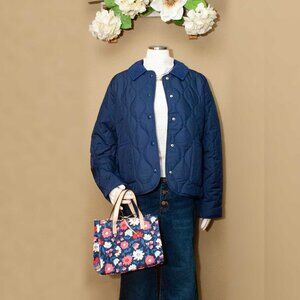 NWT J. Crew Quilted Barn Jacket with Corduroy Collar in Antique Navy size L